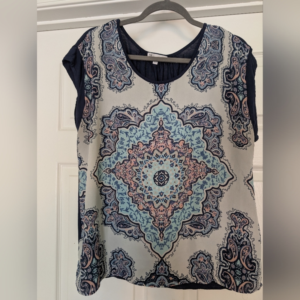 DR2 Blue and Cream Mandala Print Blouse